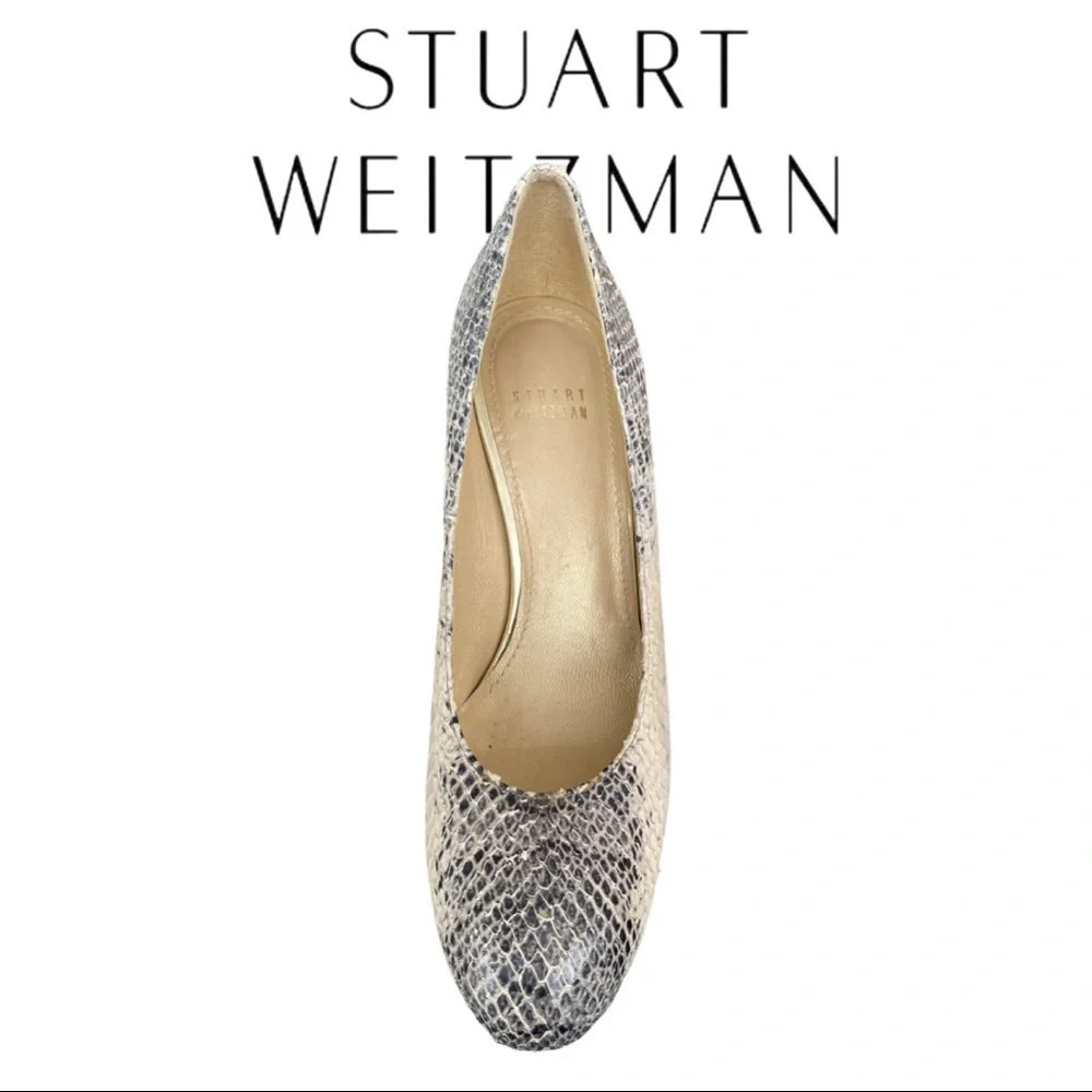 Stuart Weitzman Two Tone Python Embossed Leather Platform Pump 7.5 - Picture 9 of 10
